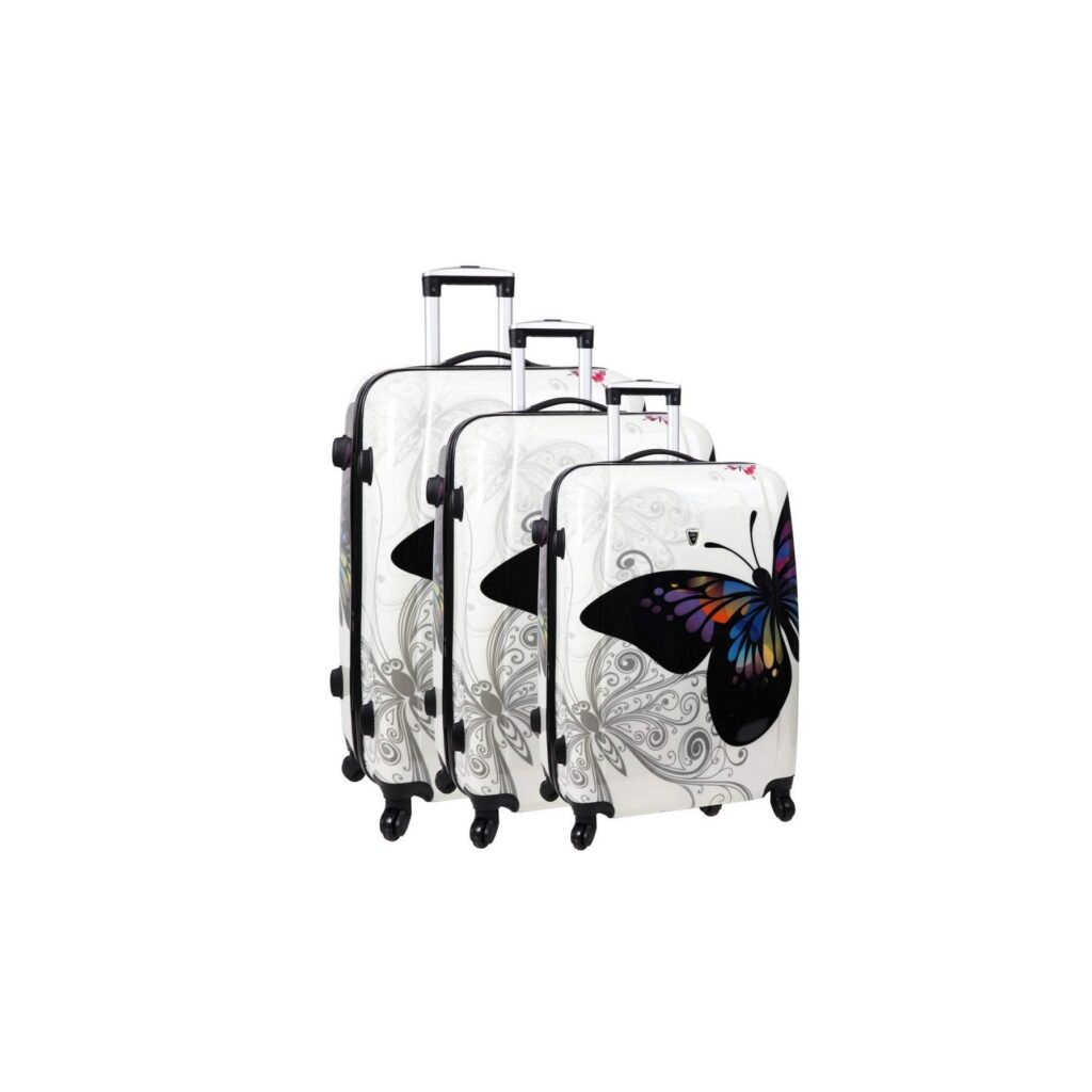 ensemble de 3 valises rigides madisson papillons blanc