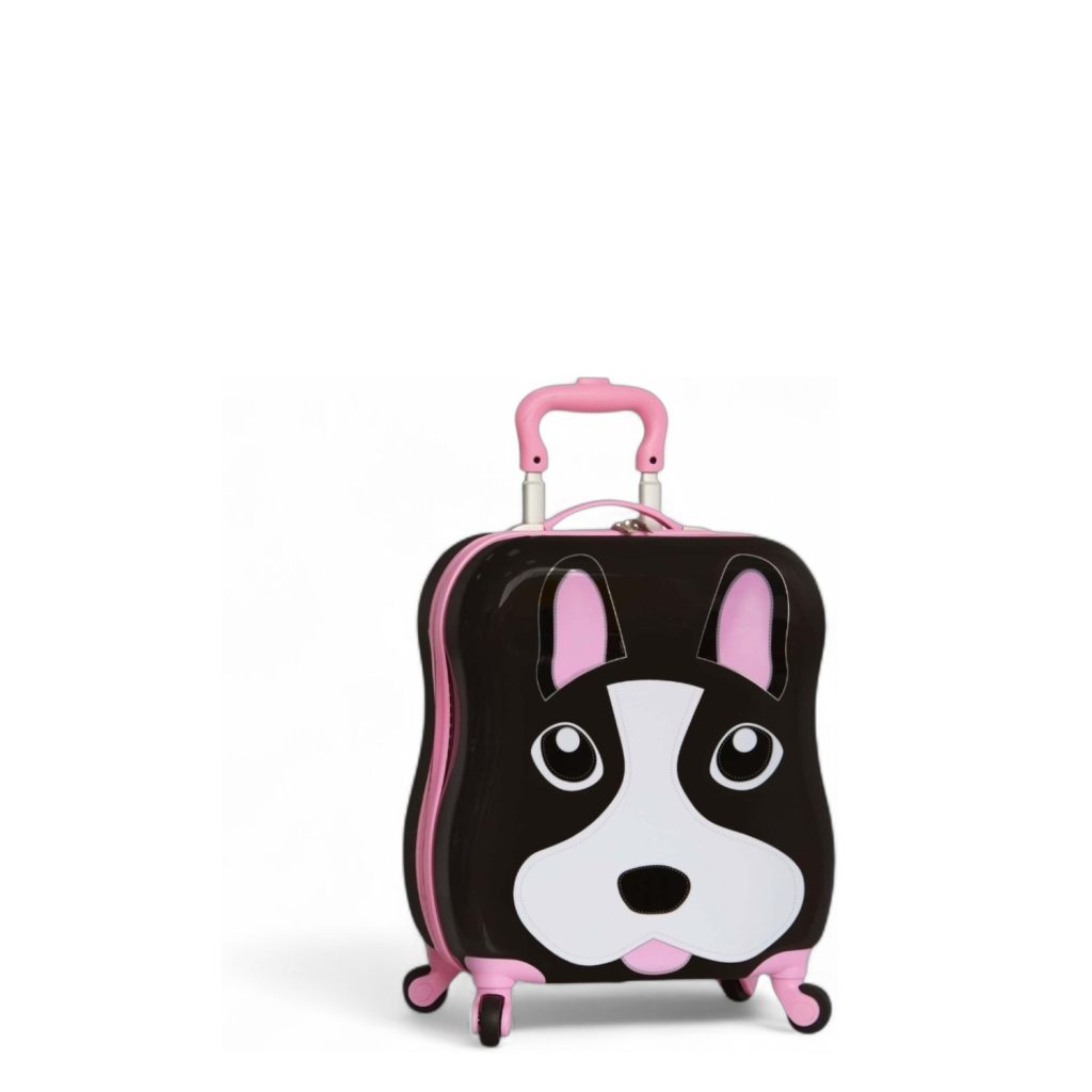 Sac à roulettes enfant en forme de chien husky, pratique et amusant pour voyager.