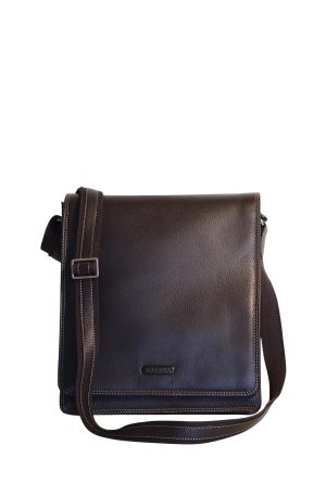 vue de face sacoche bandoulière en cuir katana marron chocolat