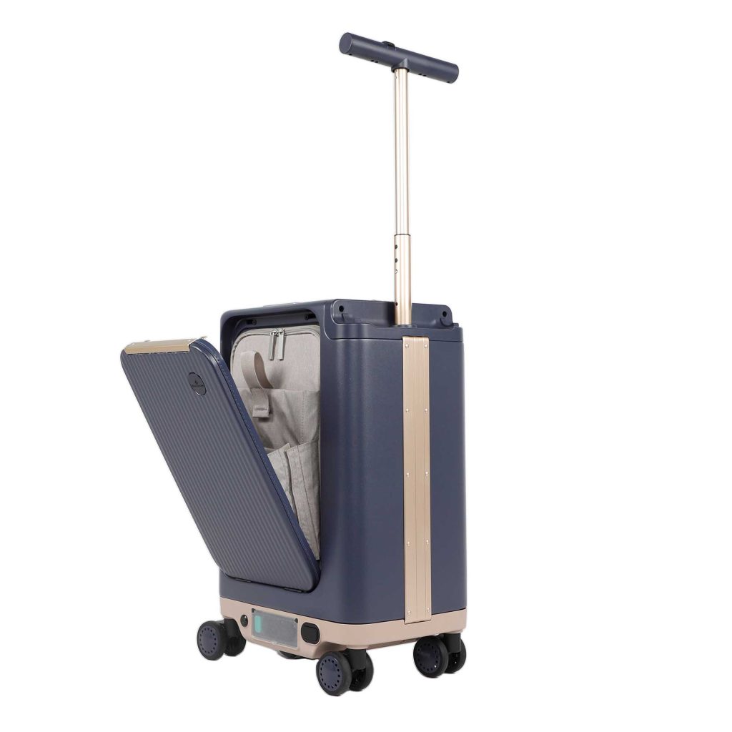 Valise cabine compacte Snowball en bleu avec espace intégré pour trottinette électrique, idéale pour.