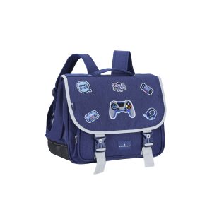 Cartable scolaire garçon CE1 CE2 Snowball T61538 bleu 38 cm motif jeux vidéo pour enfant de 7 à 9 ans vue de face