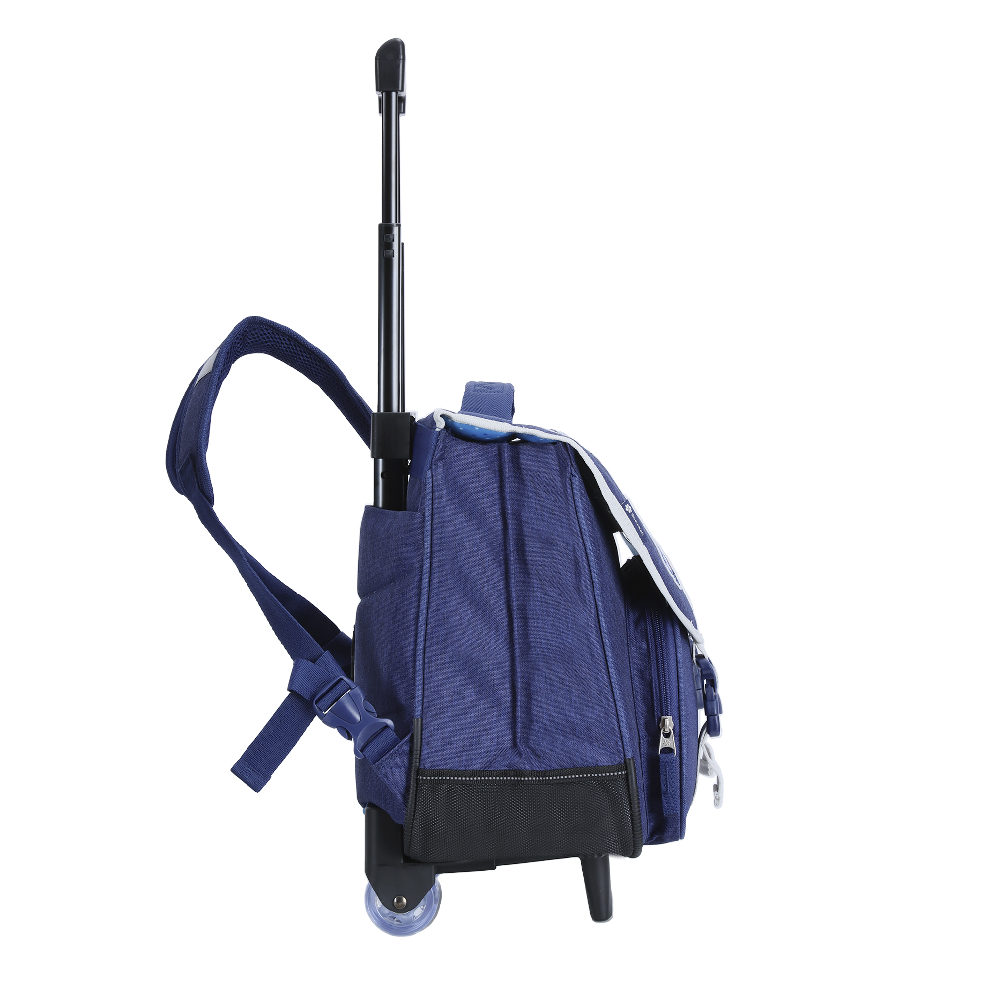 Cartable CE1-CE2 à roulettes 38 cm Blue Gamer Snowball vu de profil avec format scolaire compact