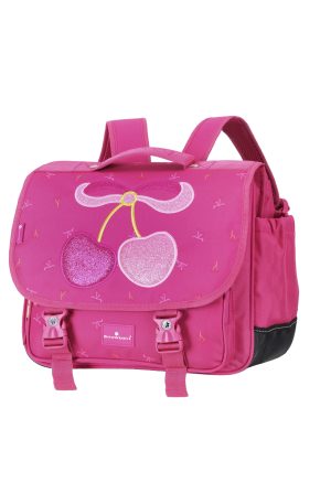 Cartable rose avec cerises pailletées pour fille CE1-CE2.