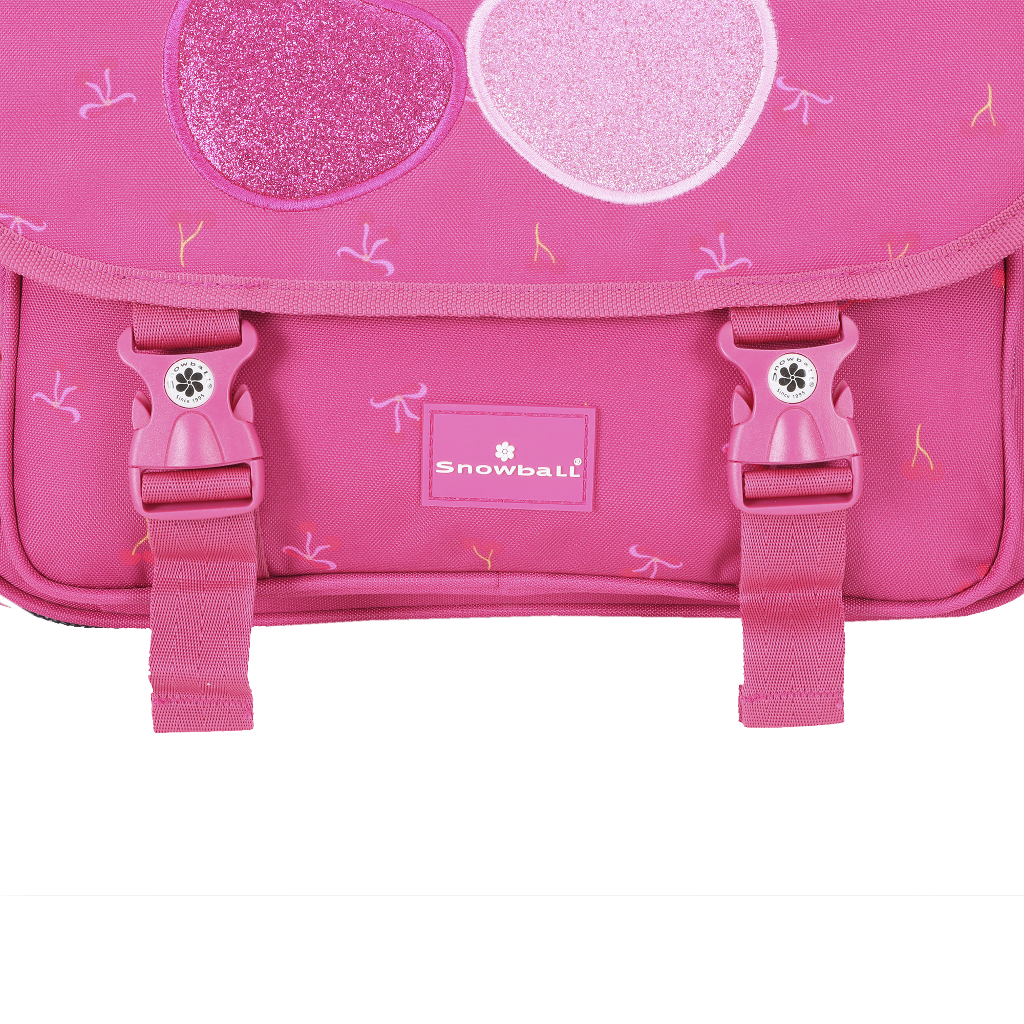 Gros plan sur les fermetures à tucks du cartable scolaire fille Snowball 61238