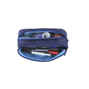 Trousse scolaire Blue Gamer remplie de stylos, crayons, feutres et fournitures scolaires