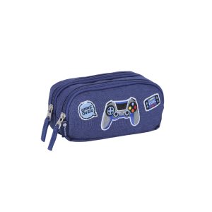 Trousse scolaire à 2 compartiments Blue Gamer Snowball avec imprimé manette de jeux