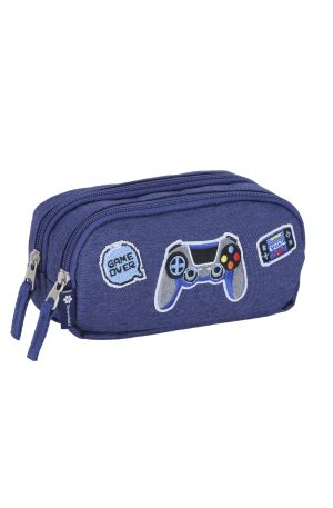 Trousse scolaire à 2 compartiments Blue Gamer Snowball avec imprimé manette de jeux